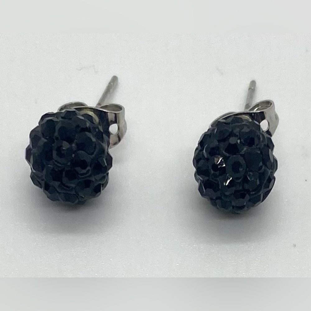 Black & Orange Red Rhinestone Bling Stud Earrings Retro Whimsigoth Fairy Party - Picture 5 of 13
